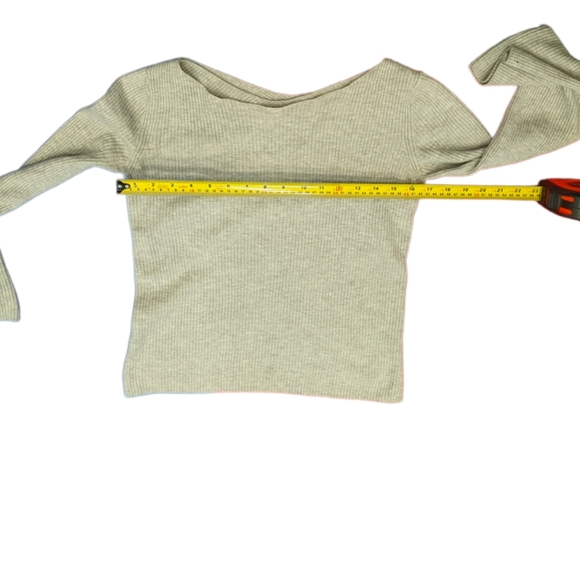 Aritzia Babaton Kitano Grey Boatneck Back-Wrap Ribbed Wool Blend Sweater Size S - Picture 6 of 15